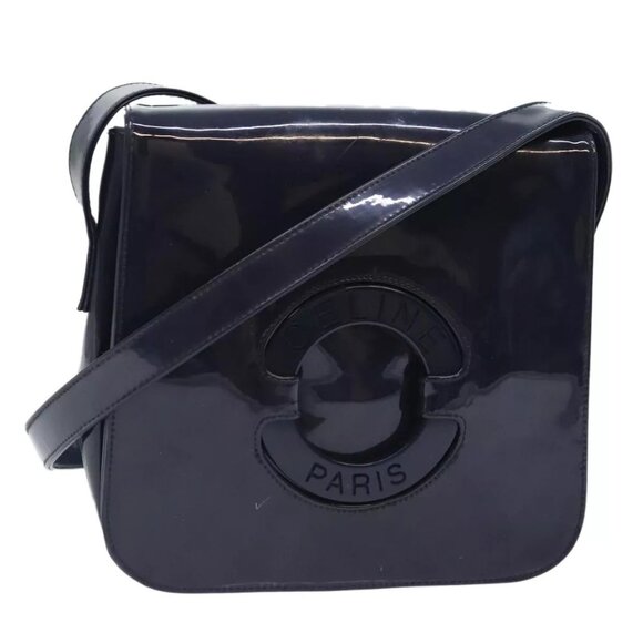 CELINE Circle Shoulder Bag Enamel Navy Silver Auth 90803 - Picture 1 of 16